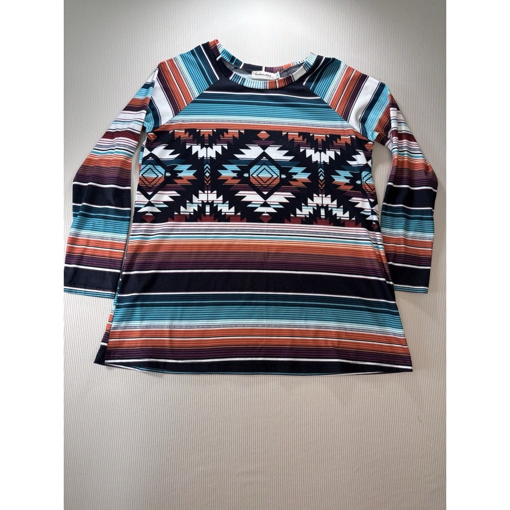 Southern Stitch Serape Striped Aztec Cowboy Print T-shirt Long Sleeve Western‎